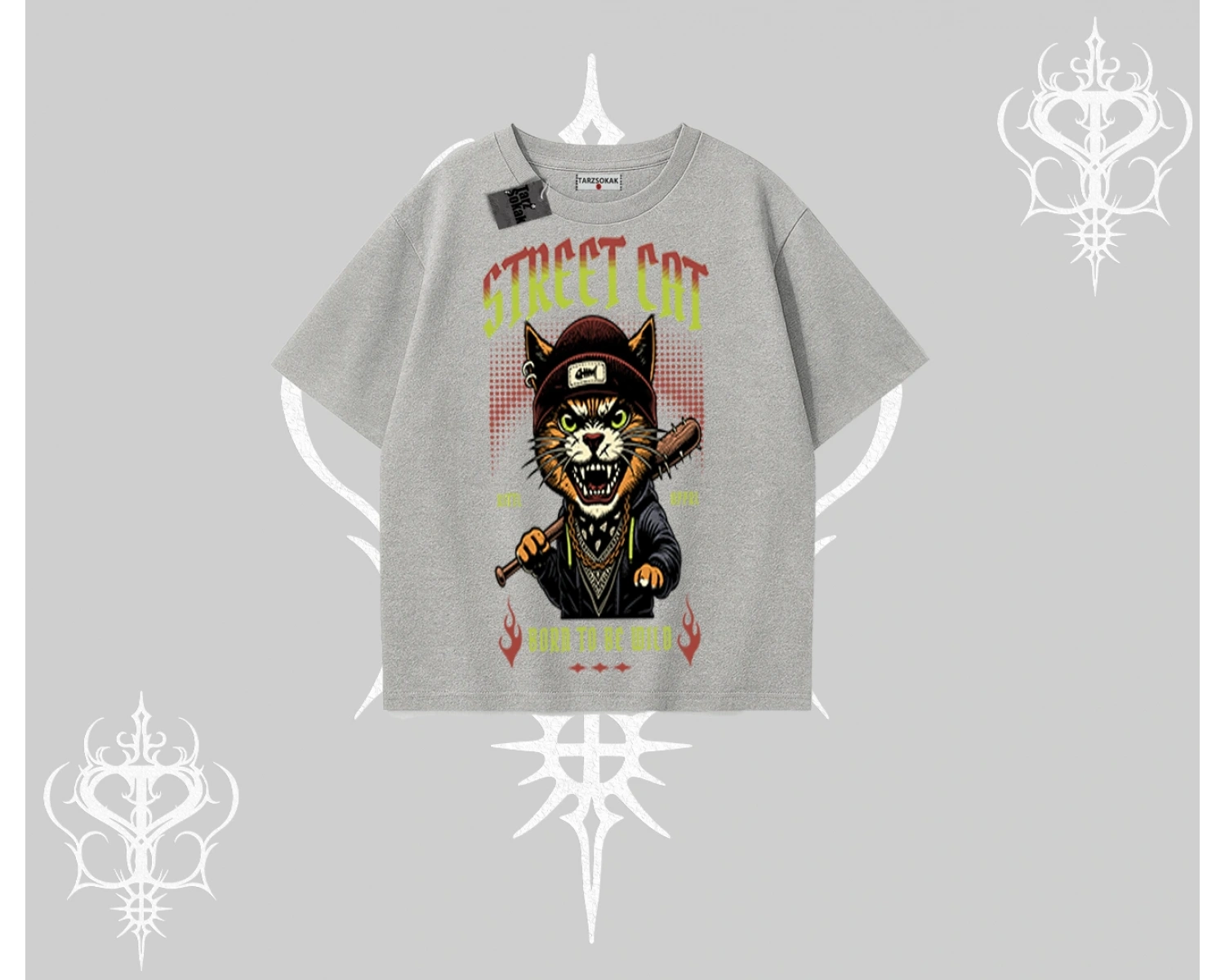 Street Cat Kedi Baskılı Oversize Tshirt