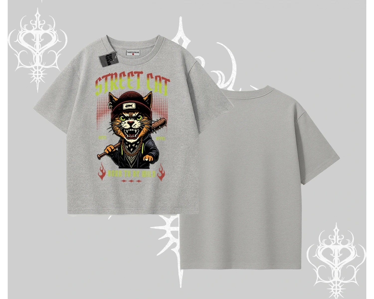 Street Cat Kedi Baskılı Oversize Tshirt