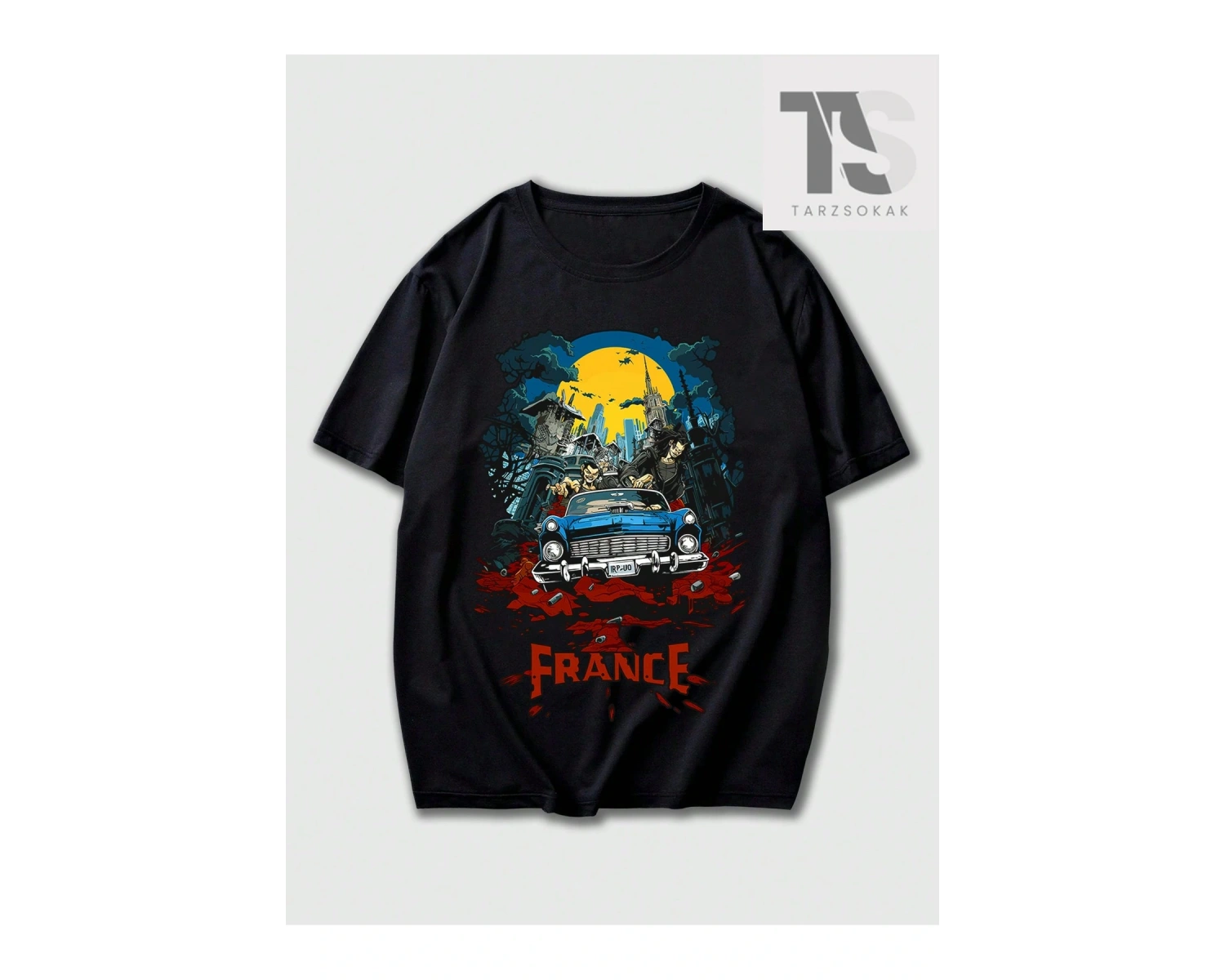 Street Life Erkek Araba Ve Mektup Baskılı T-shirt