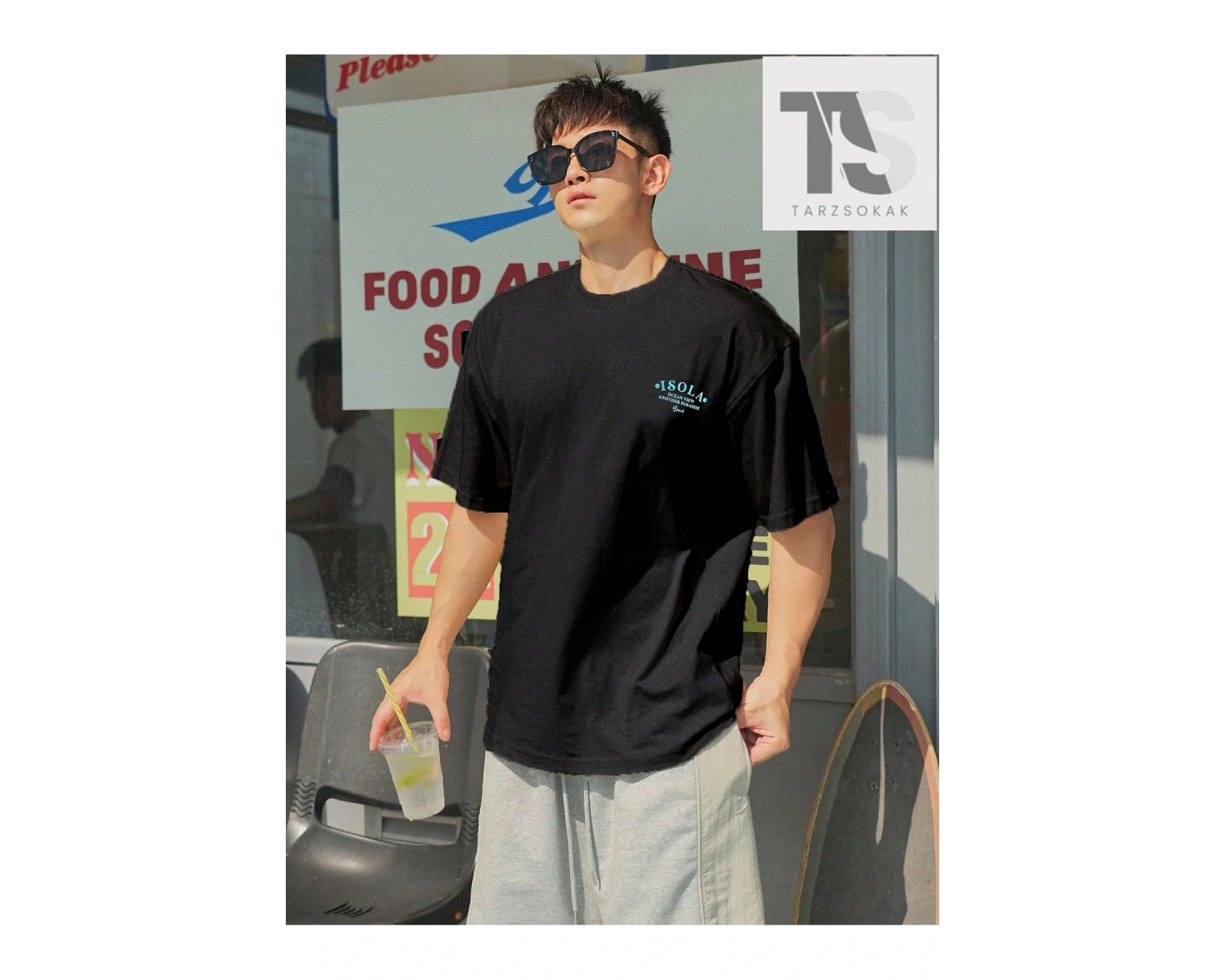 Street Life Erkek Araba ve Mektup Grafikli Tişört