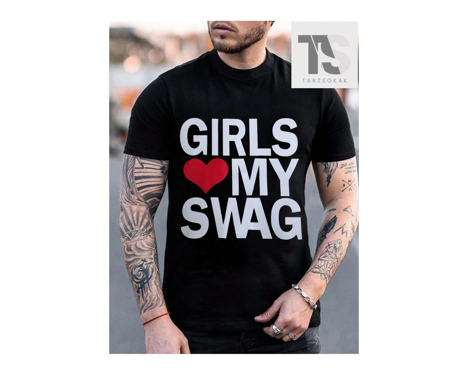 Street Life Erkek Karikatür ve Mektup Grafikli Tişört