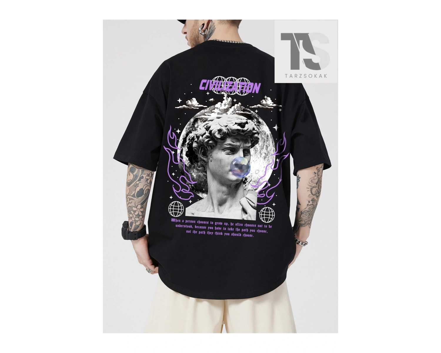 Street Life Erkek Kelebek Baskılı Tişört