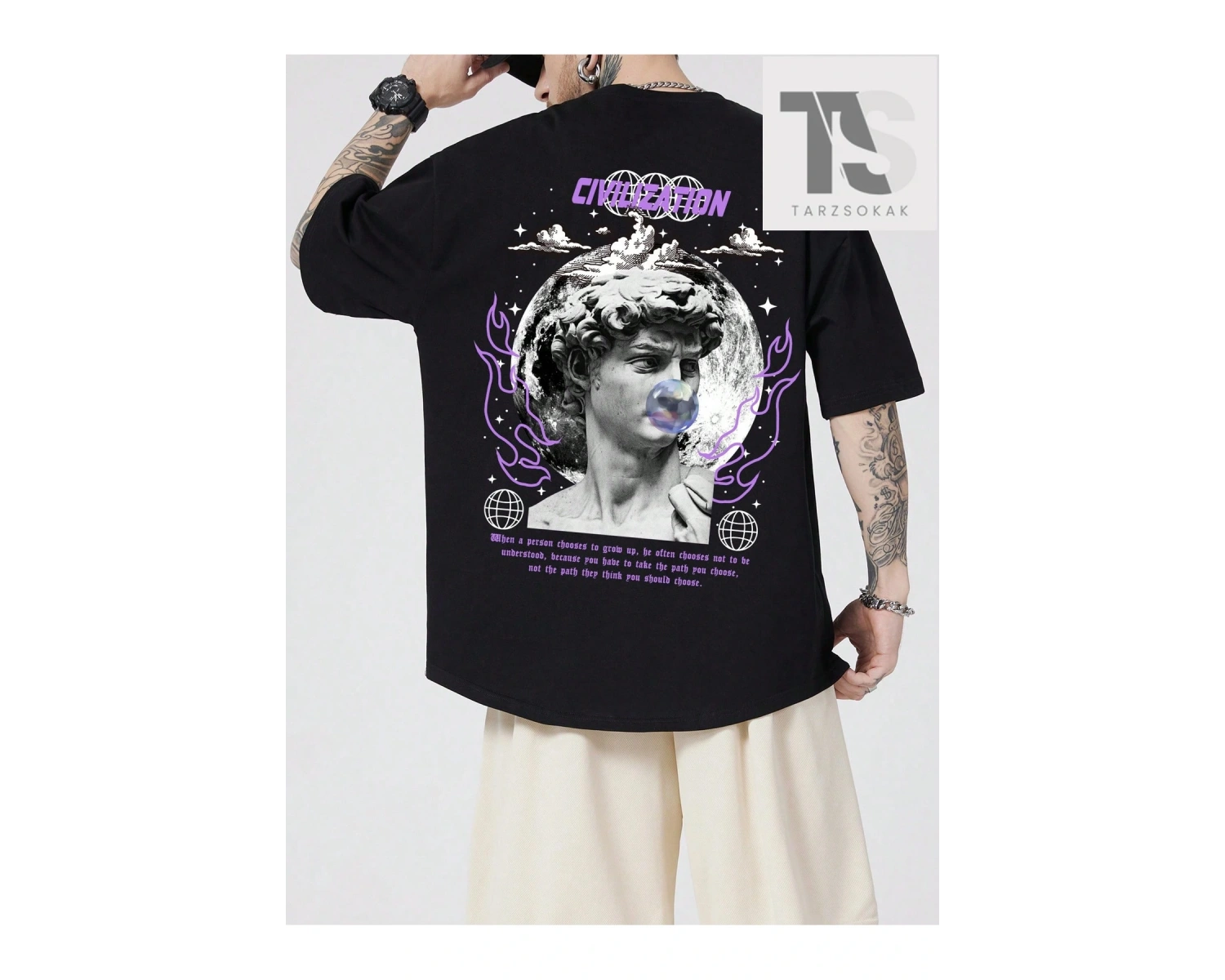 Street Life Erkek Kelebek Baskılı Tişört