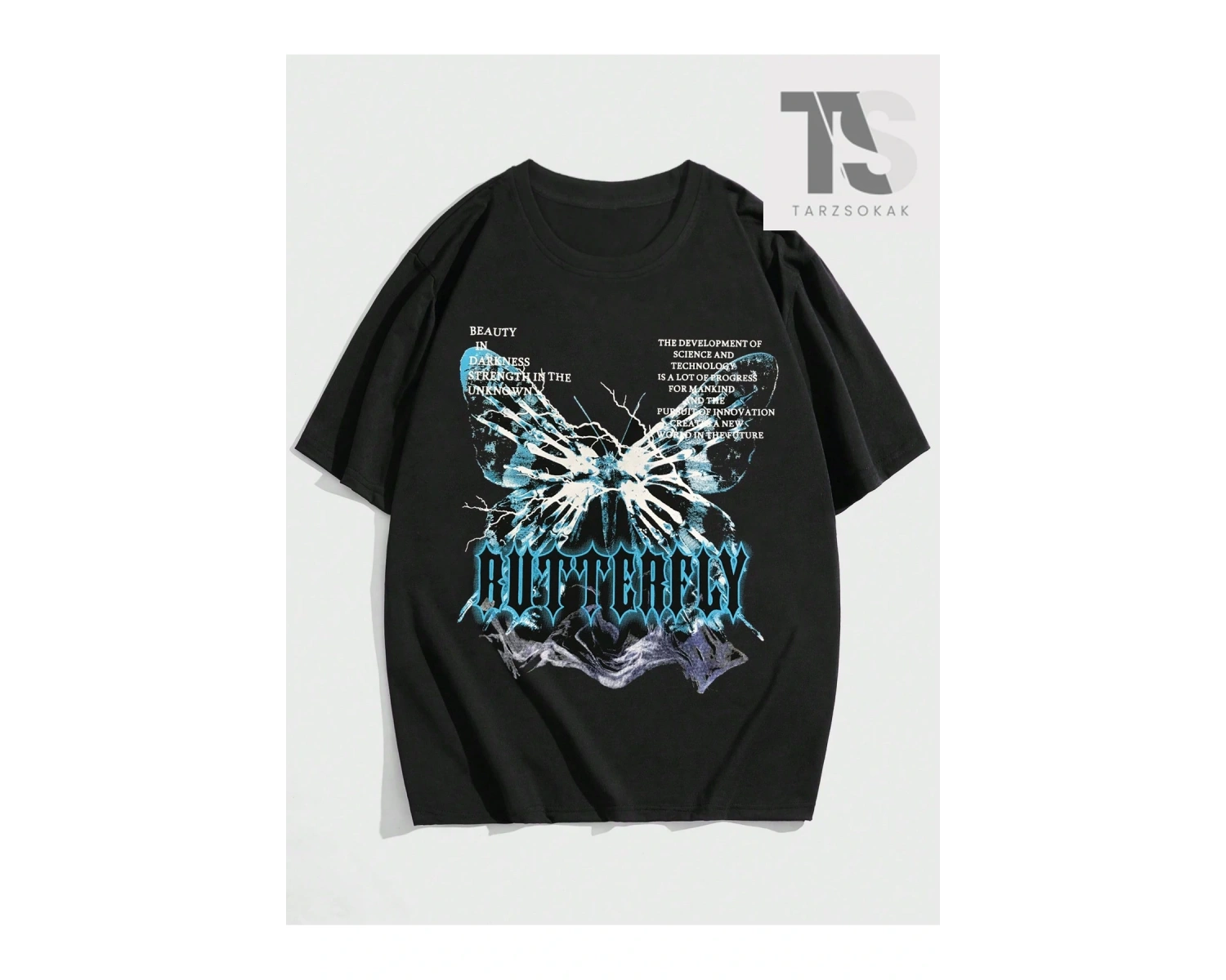 Street Life Erkek Kelebek & Slogan Desenli Kısa Kollu Tişört