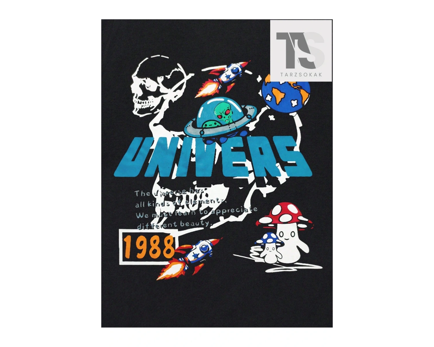 Street Life Erkek Mektup Kafatası ve Mantar Grafikli Tişört