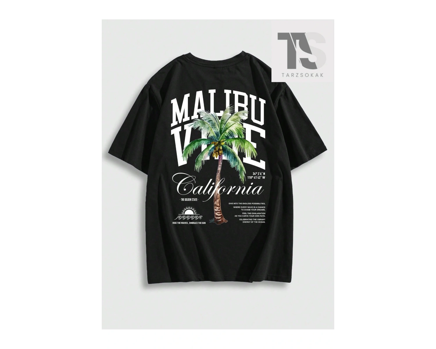 Street Life Erkek Mektup ve Ağaç Baskı Yuvarlak Yaka Tişört