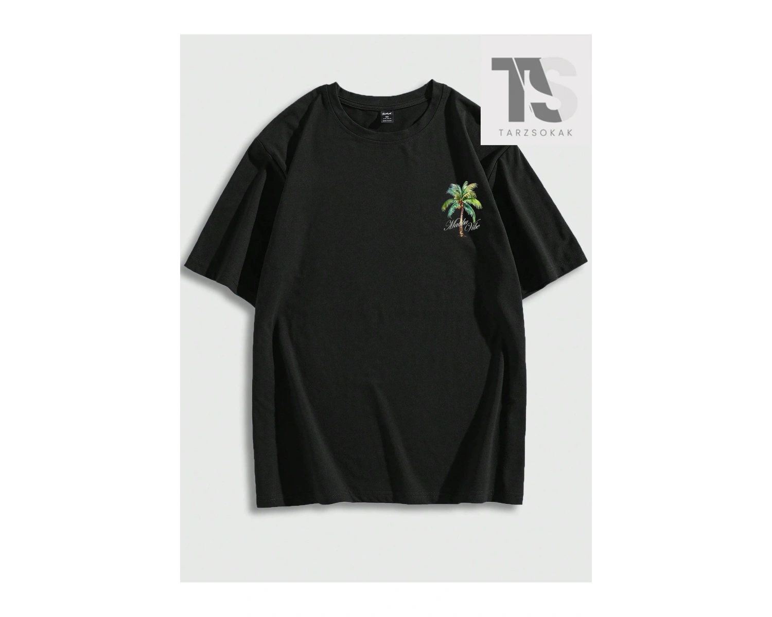 Street Life Erkek Mektup ve Ağaç Baskı Yuvarlak Yaka Tişört