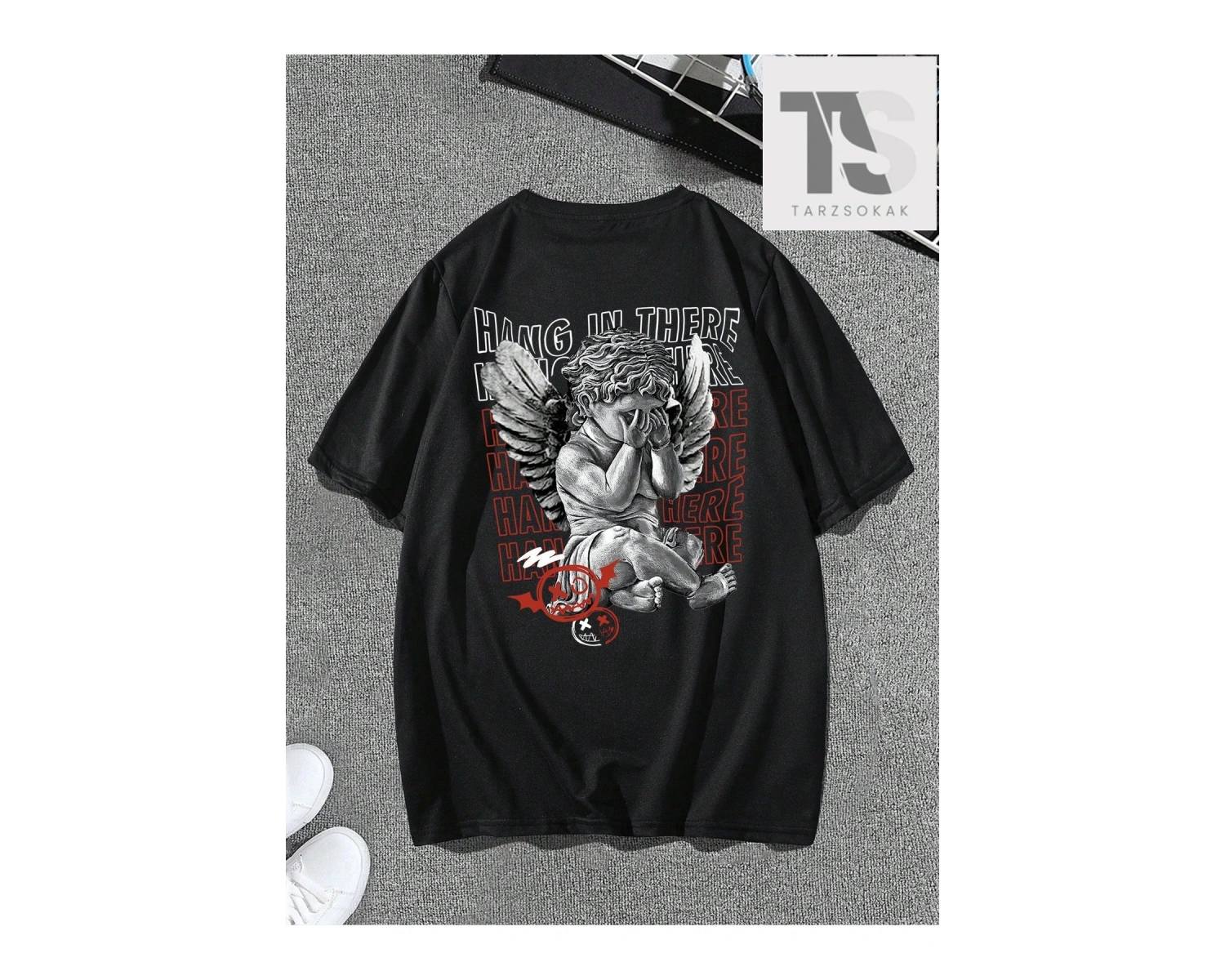 Street Life Erkek Mektup ve Ağaç Baskı Yuvarlak Yaka Tişört