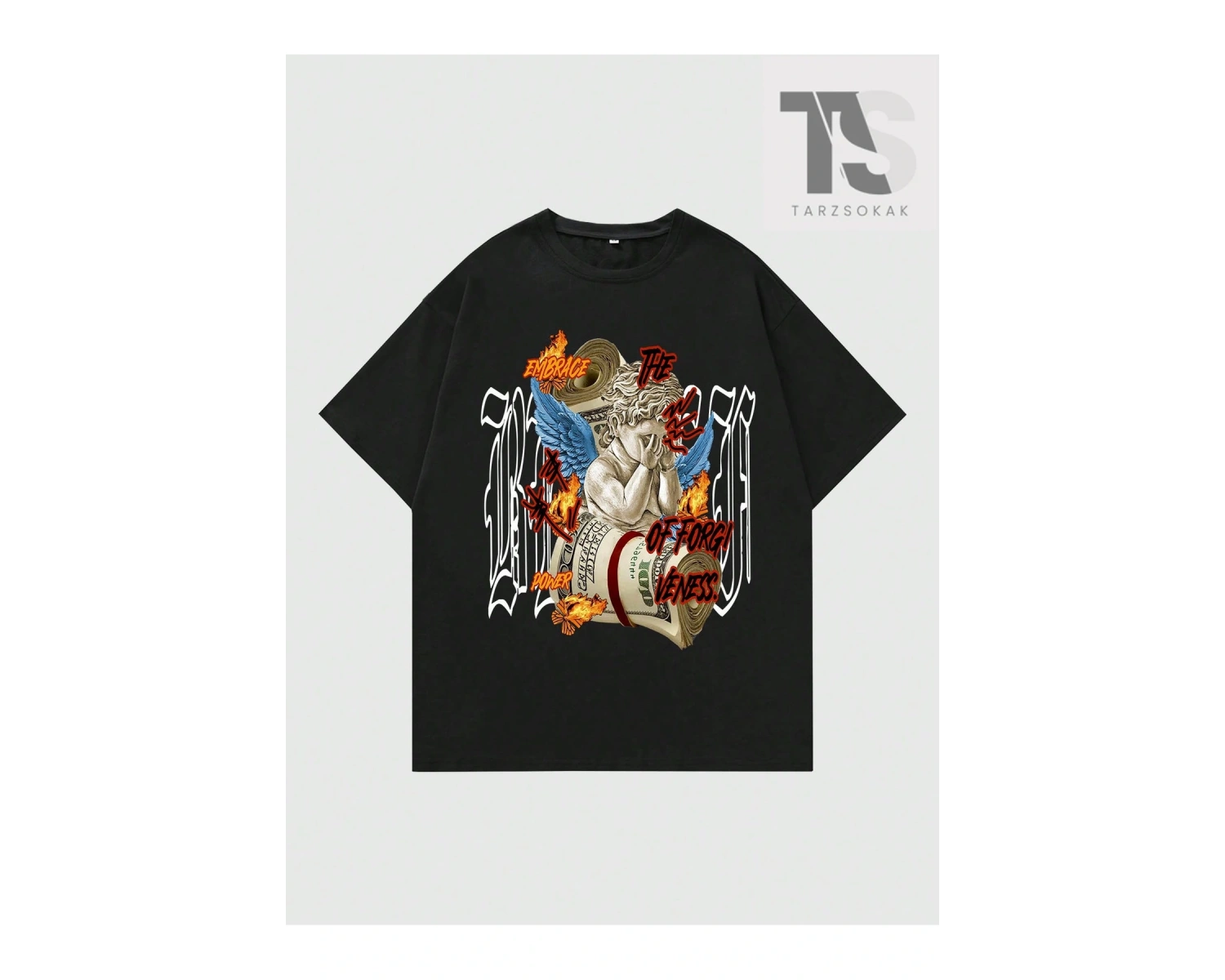 Street Life Erkek Melek Mektup Baskılı T-shirt