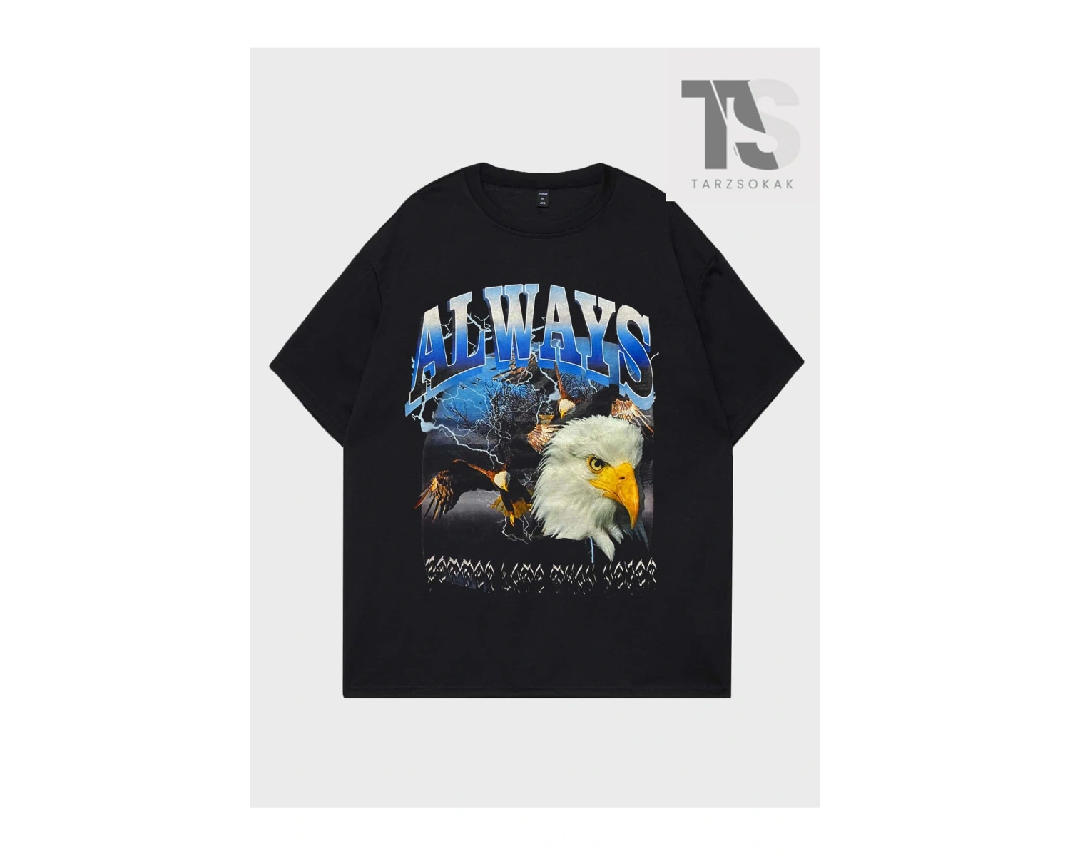 Street Life Erkek Pamuk Kartal ve Mektup Grafik Damla Omuz Tişört