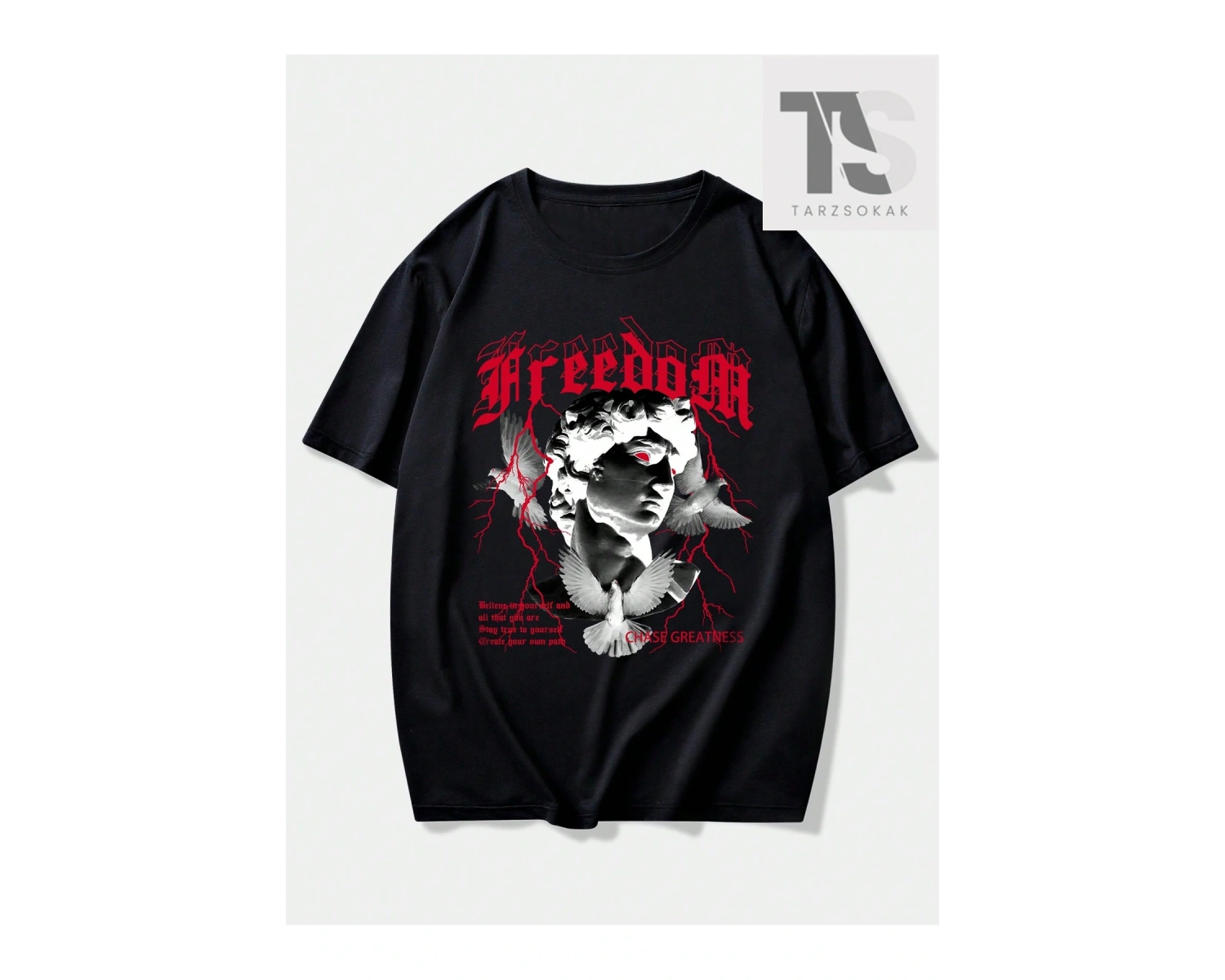 Street Life Erkek Relax Fit Heykel Baskı Damla Omuz Tişört