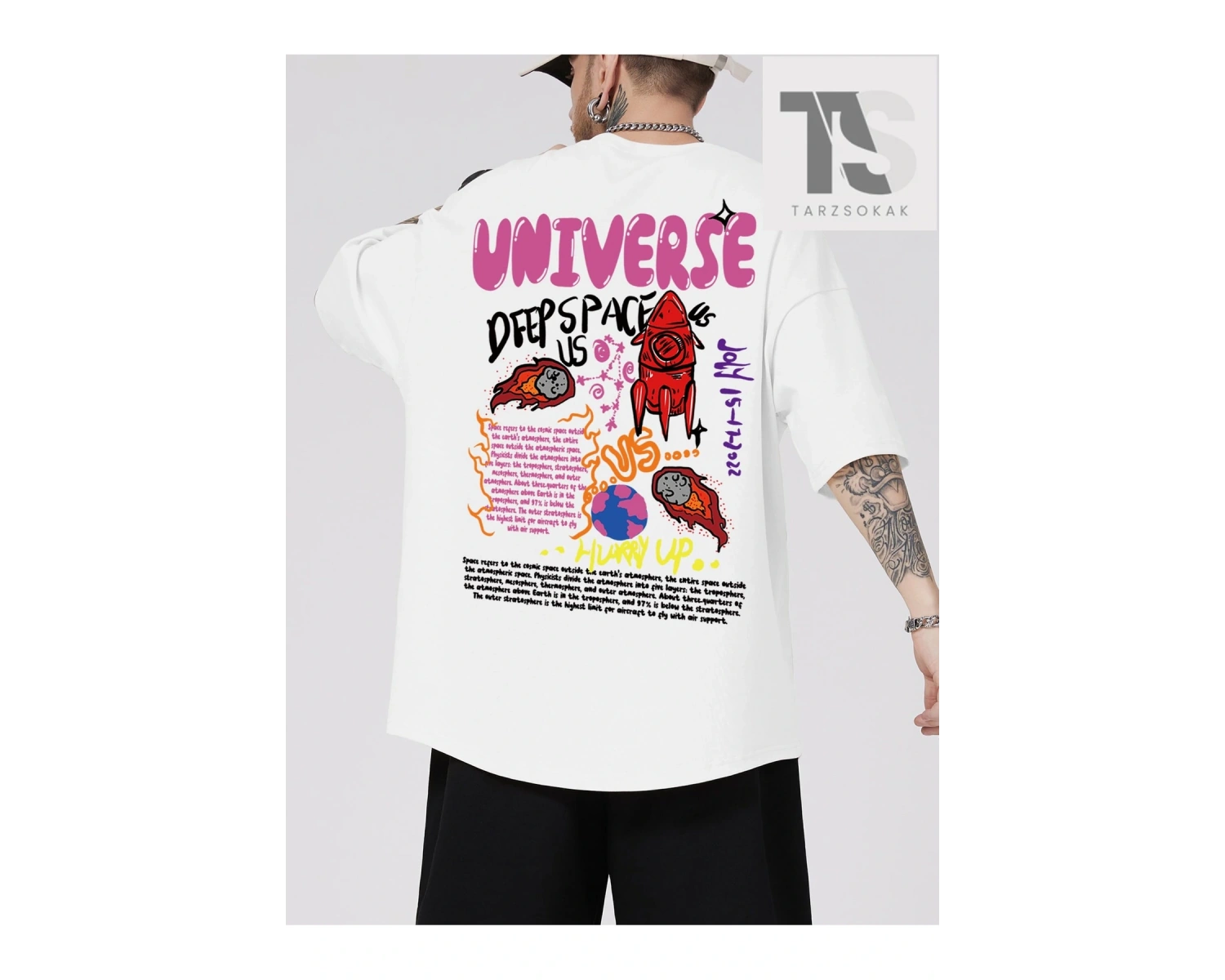 Street Life Erkek Sloganlı ve Karikatür Grafikli Tişört