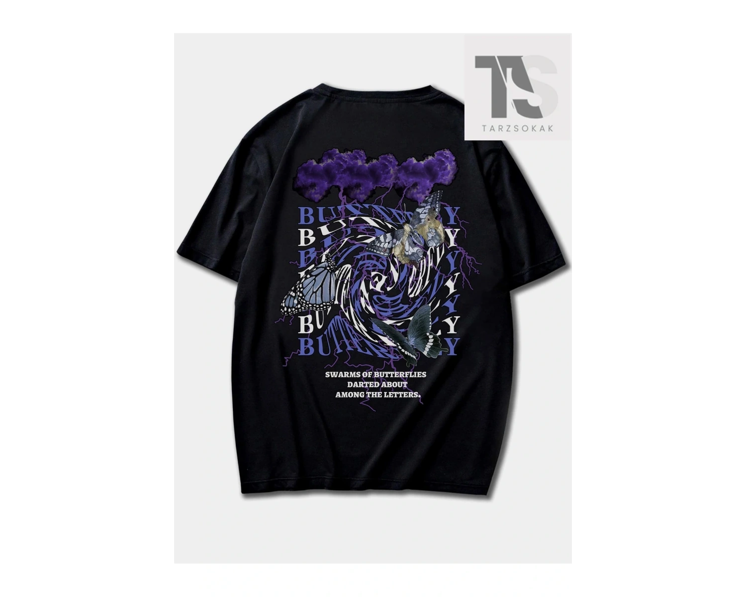 Street Life Erkek Sloganlı ve Kelebek Baskılı Tişört