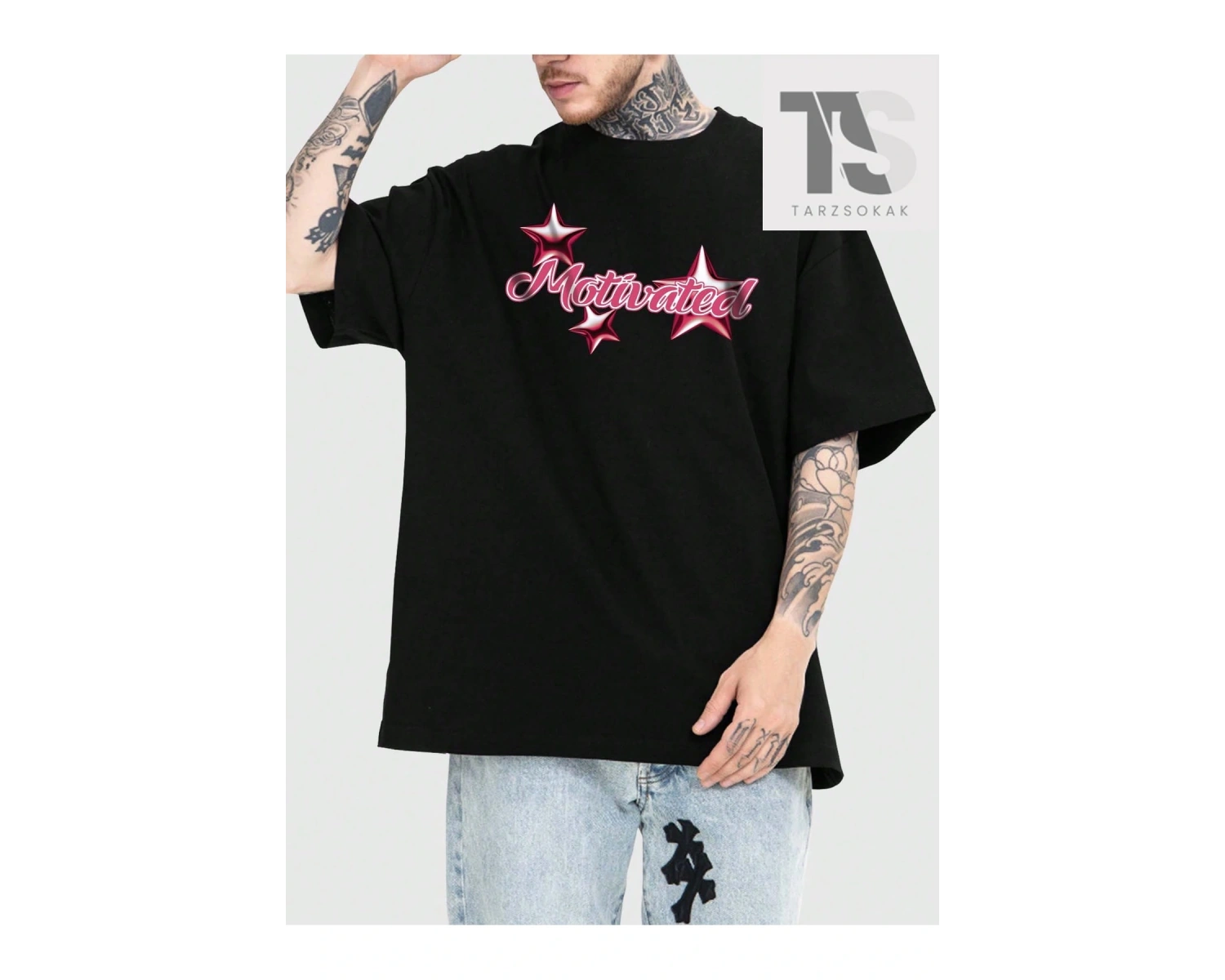 Street Life Göz ve Yazı Desenli Baskılı Erkek Kısa Kollu Tişört