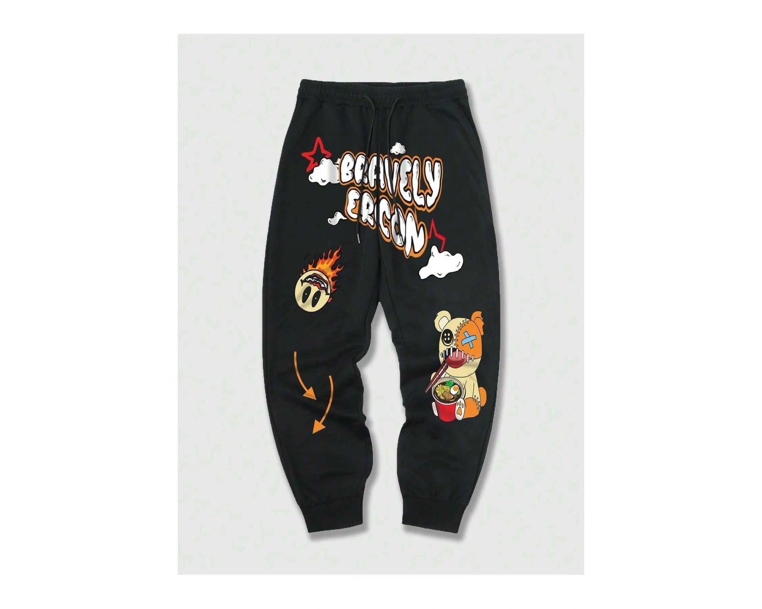 Street Life Guys Cartoon & Letter Graphic Drawstring Waist Eşofman Altı