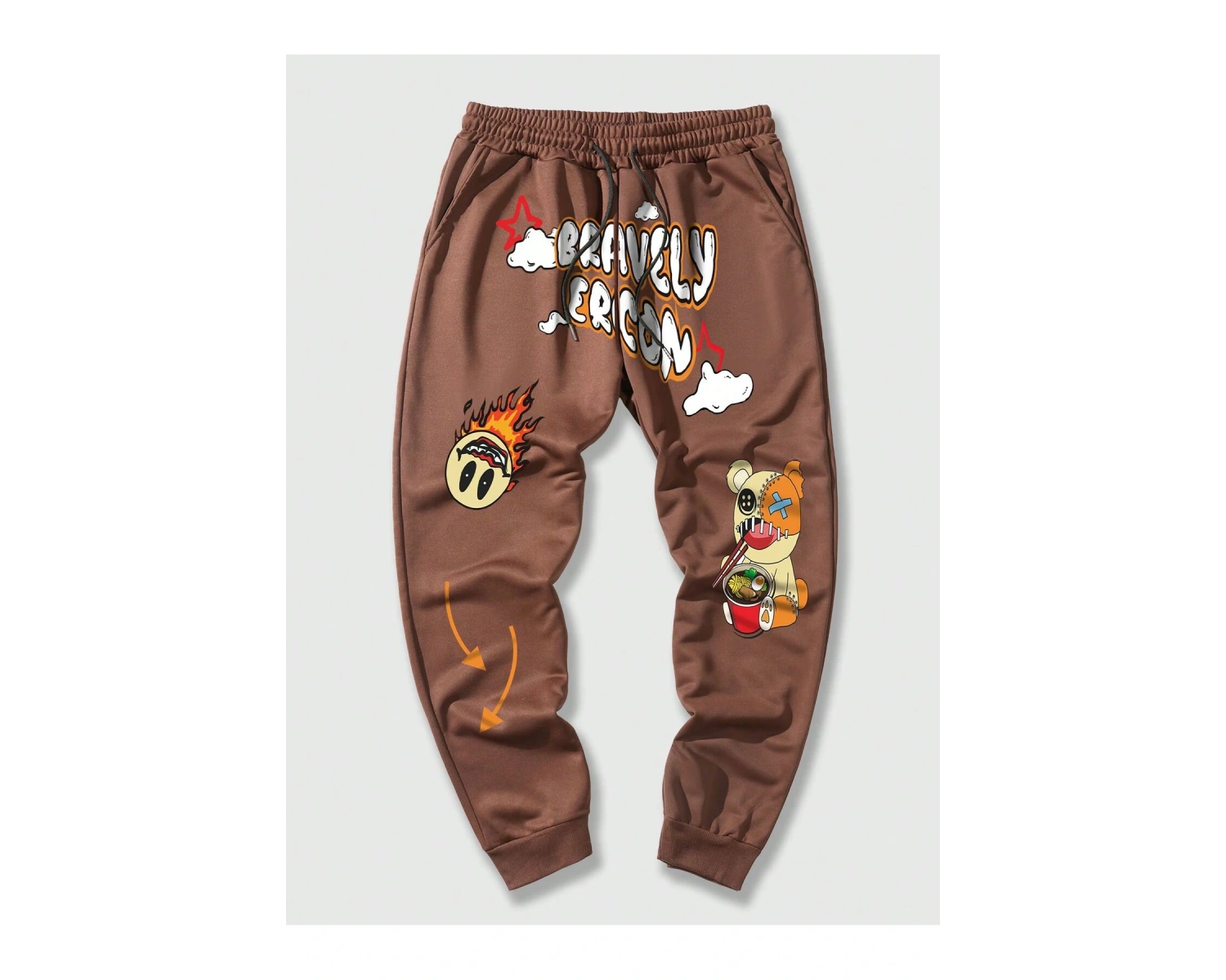 Street Life Guys Cartoon & Letter Graphic Drawstring Waist Eşofman Altı