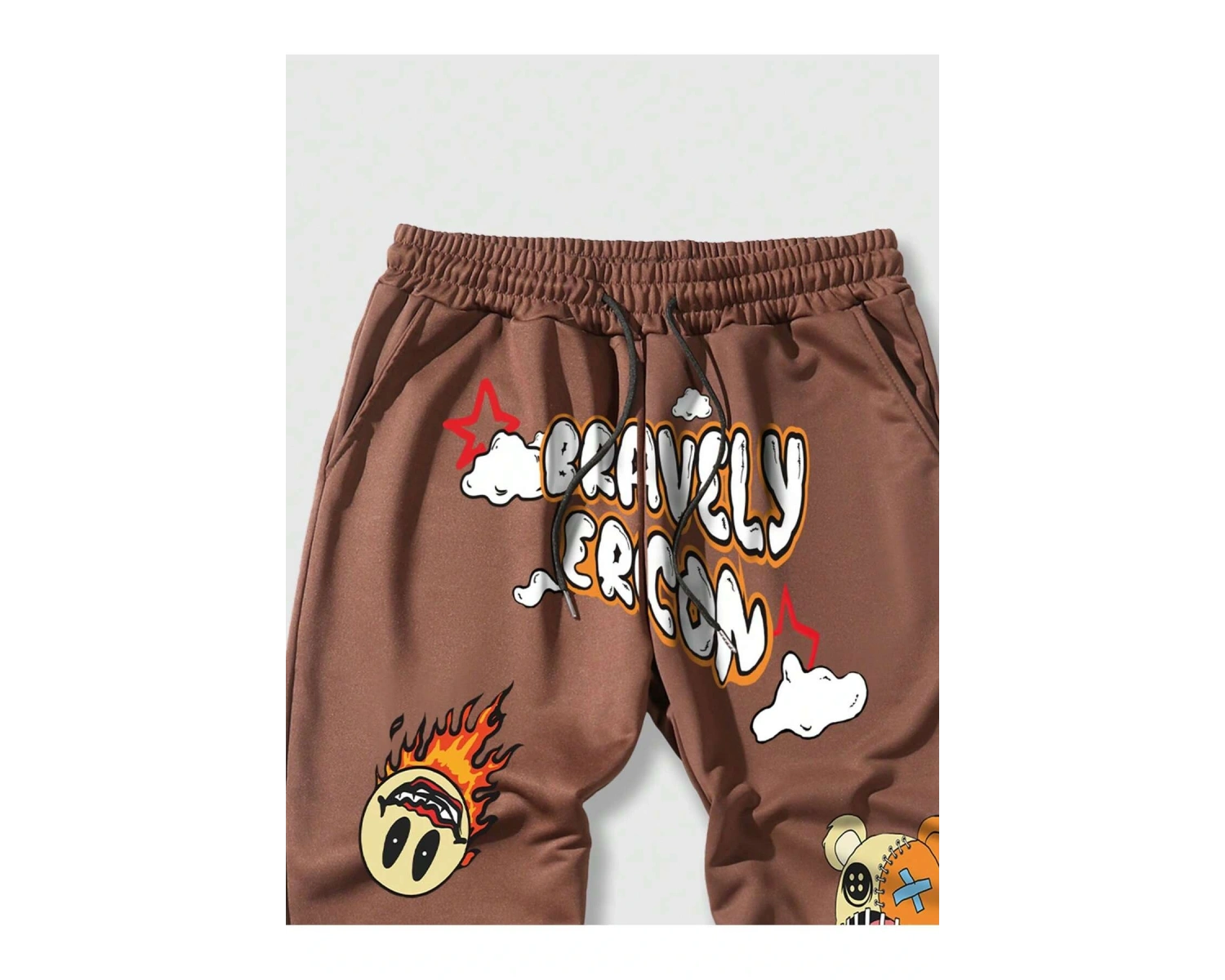 Street Life Guys Cartoon & Letter Graphic Drawstring Waist Eşofman Altı