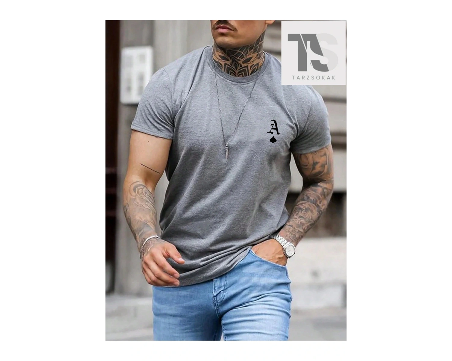 Street Life İngilizce Ve Çiçek Baskılı Erkek Düşük Omuz Tişört