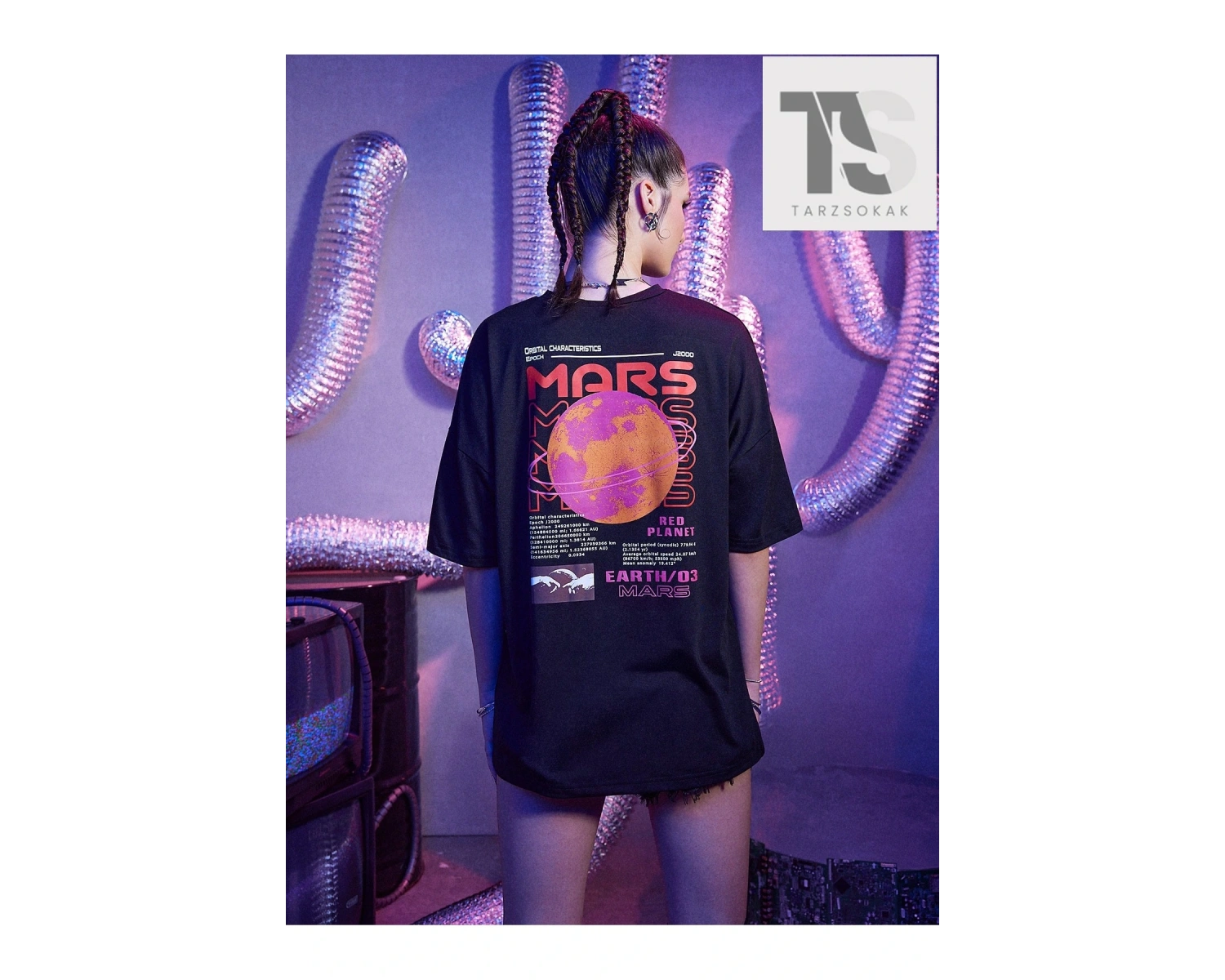 Street Life Letter Planet Grafik Büyük Boy Tişört