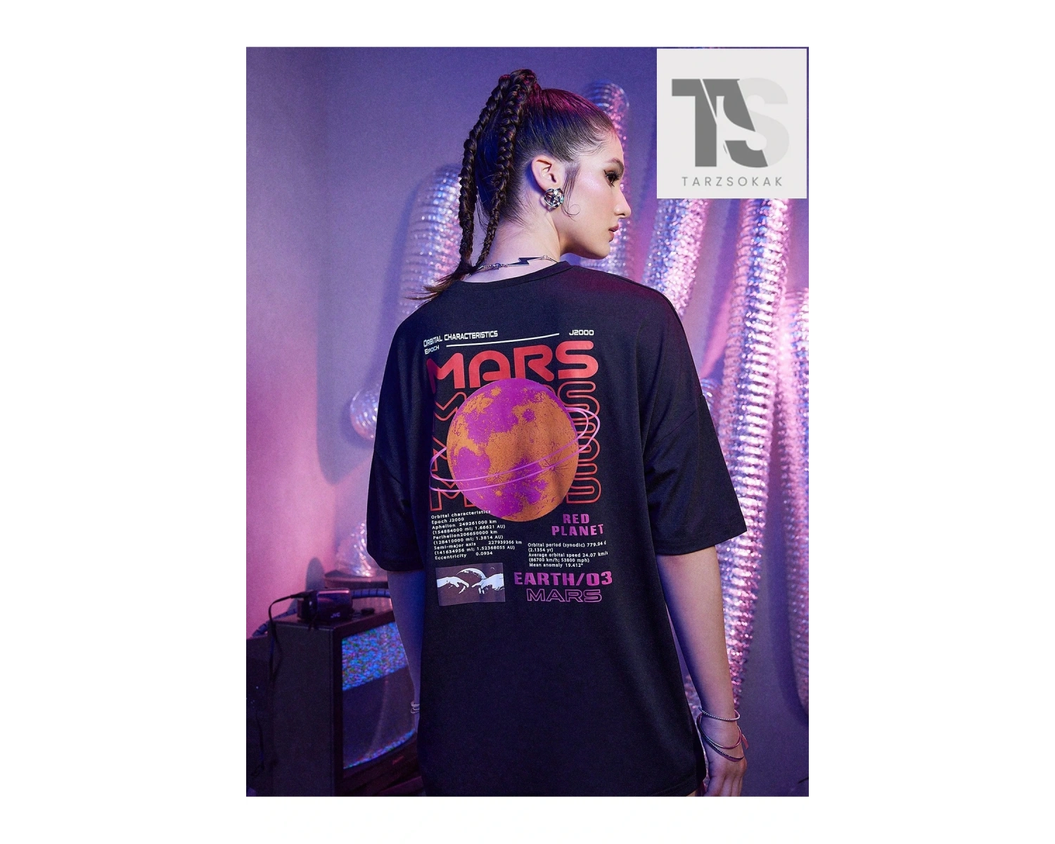 Street Life Letter Planet Grafik Büyük Boy Tişört