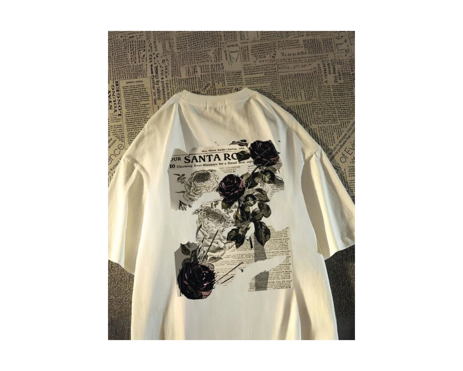 Streetwear Rose Baskılı Unisex Oversize Vintage