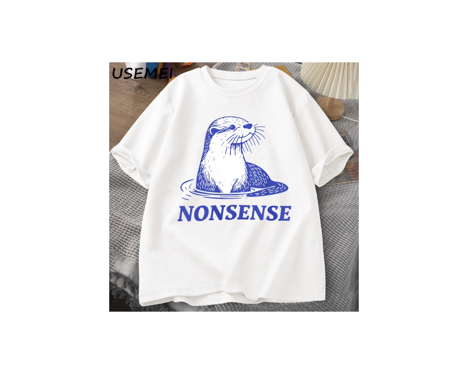 Su samuru Saçma Baskı TPamuk Tasarımcı Komik Deniz Samuru Meme Tee Vintage Y2K Hayvan 2944