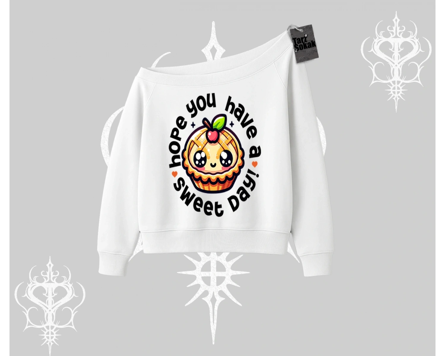 Sweet Day Cupcake Baskılı Kayık Yaka Sweatshirt