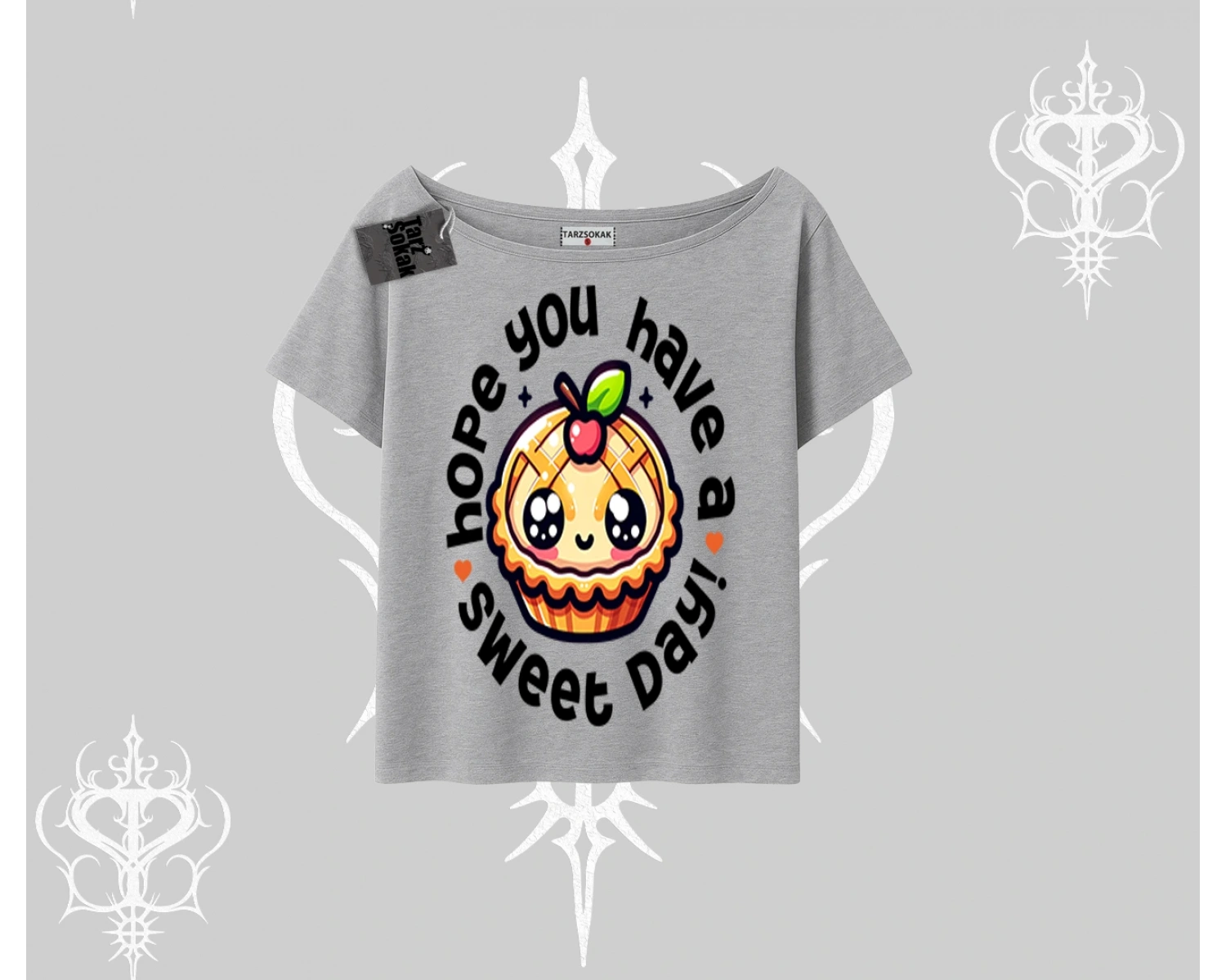 Sweet Day Cupcake Baskılı Kayık Yaka Tshirt