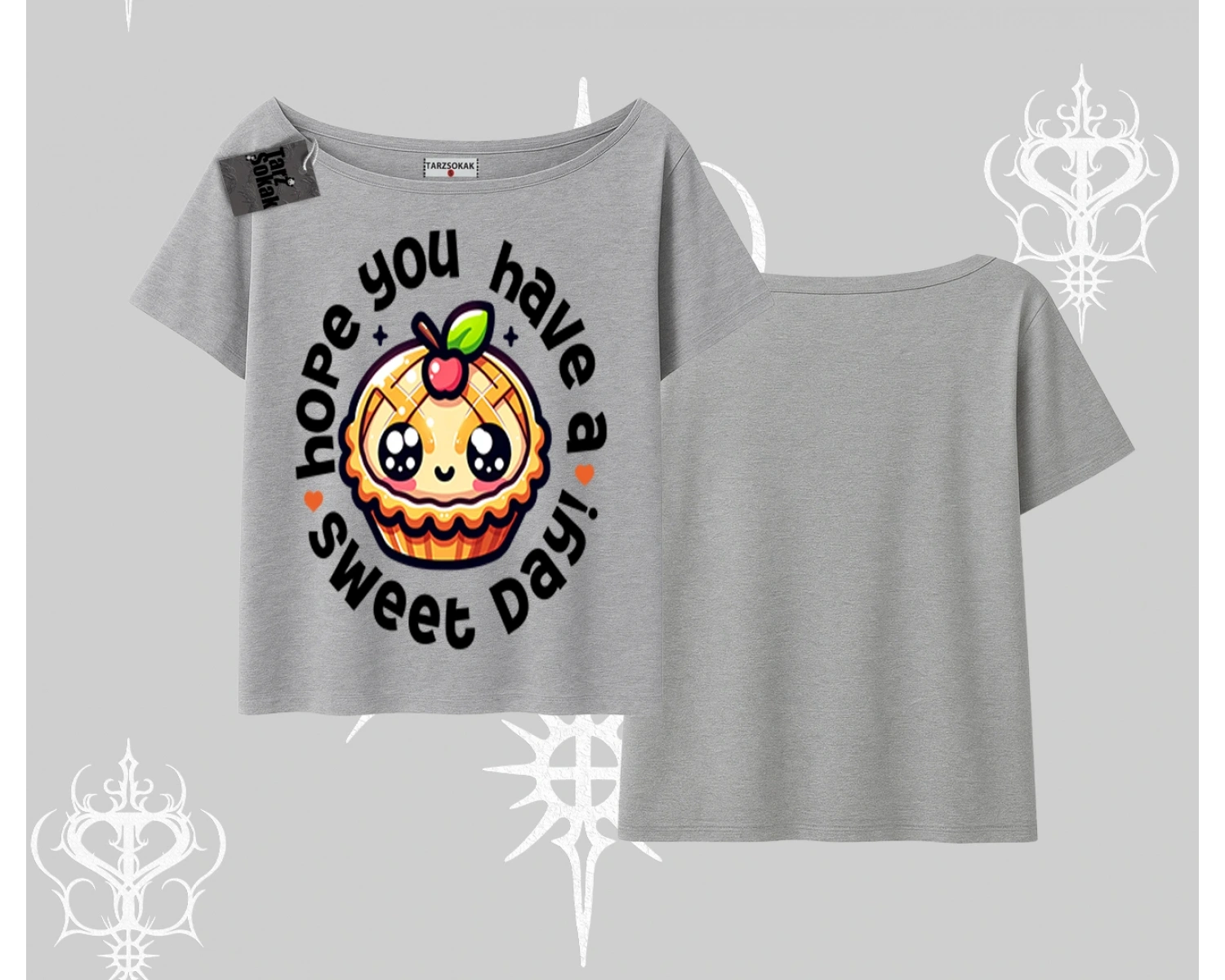Sweet Day Cupcake Baskılı Kayık Yaka Tshirt