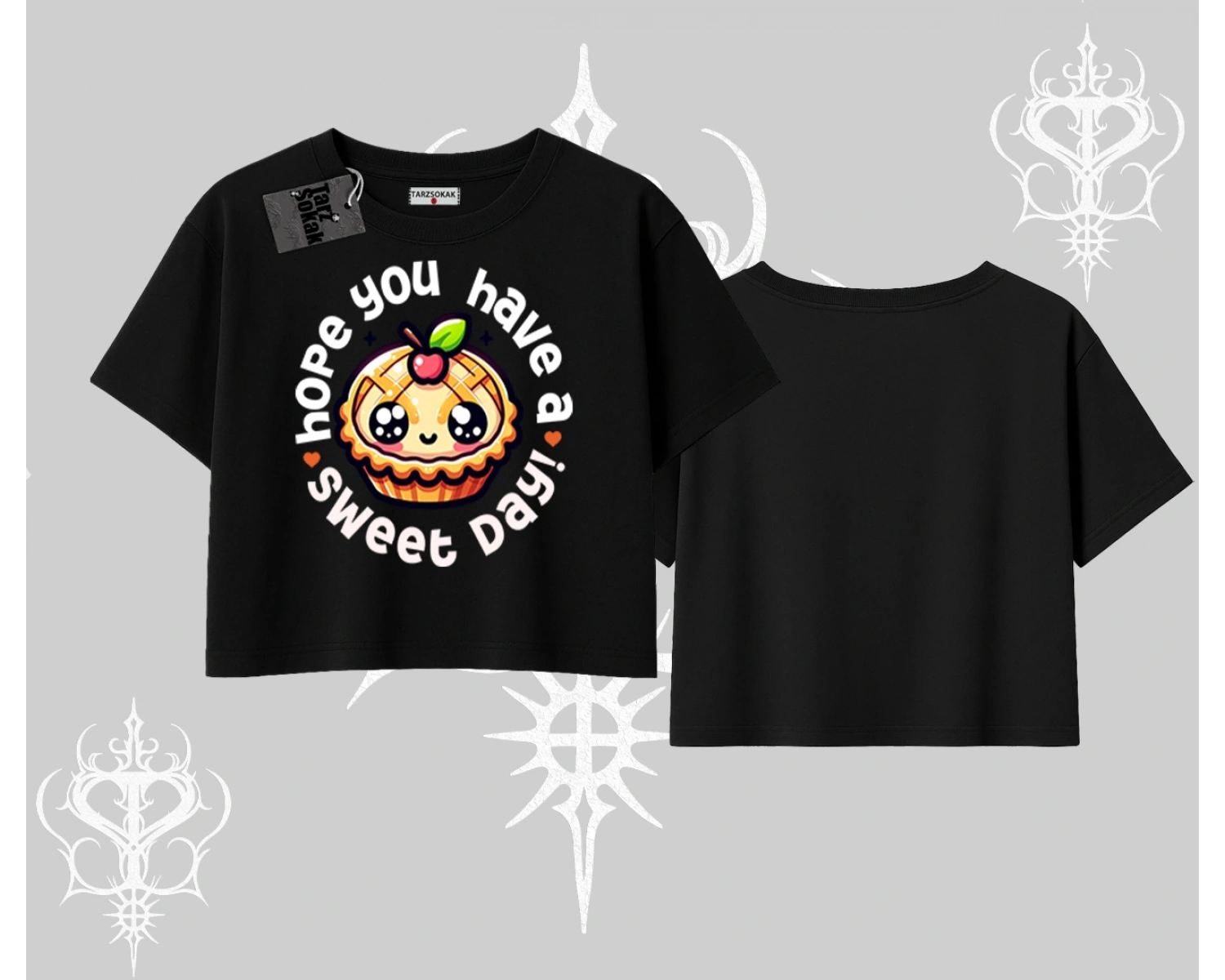 Sweet Day Cupcake Baskılı Oversize Crop Tshirt