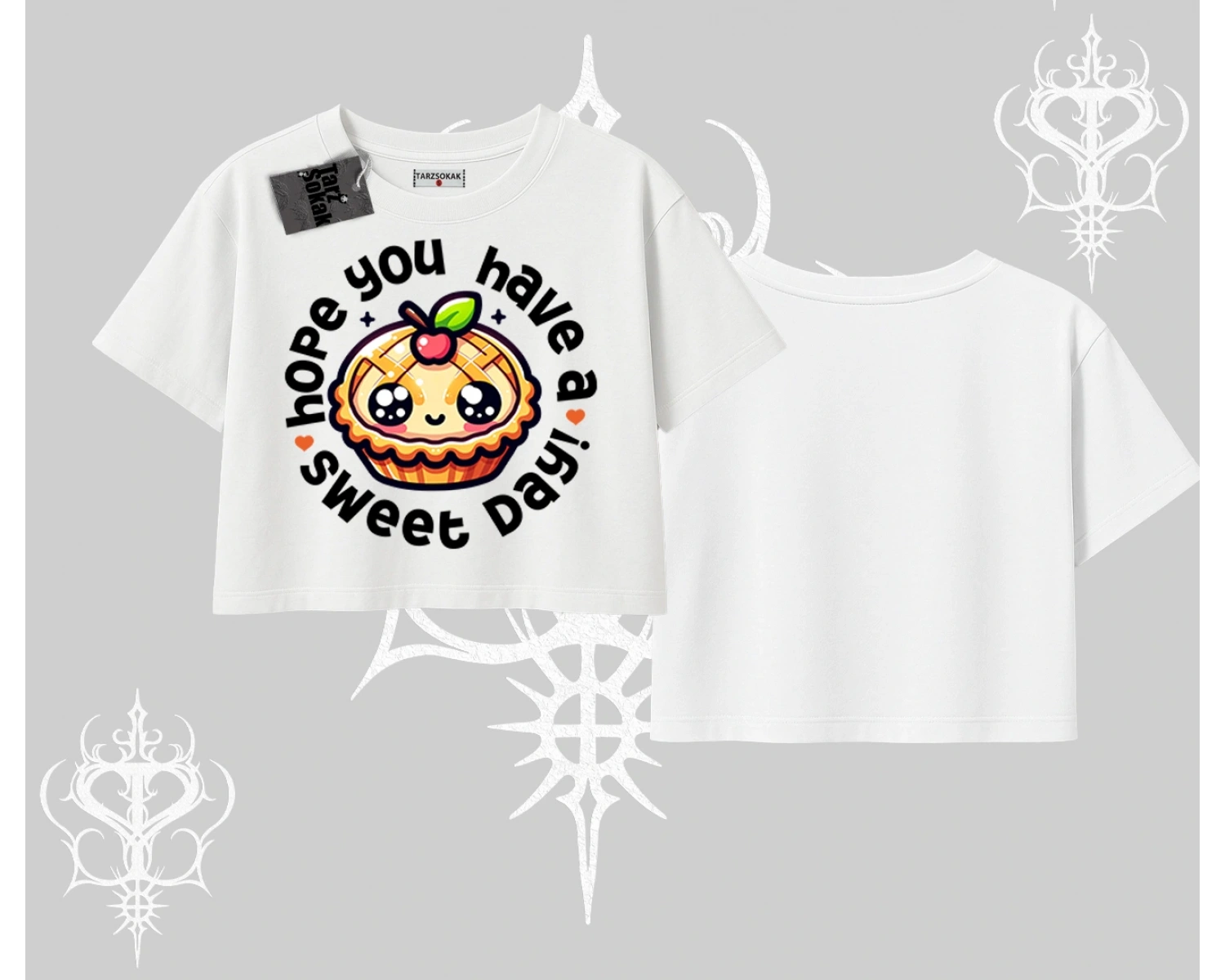 Sweet Day Cupcake Baskılı Oversize Crop Tshirt