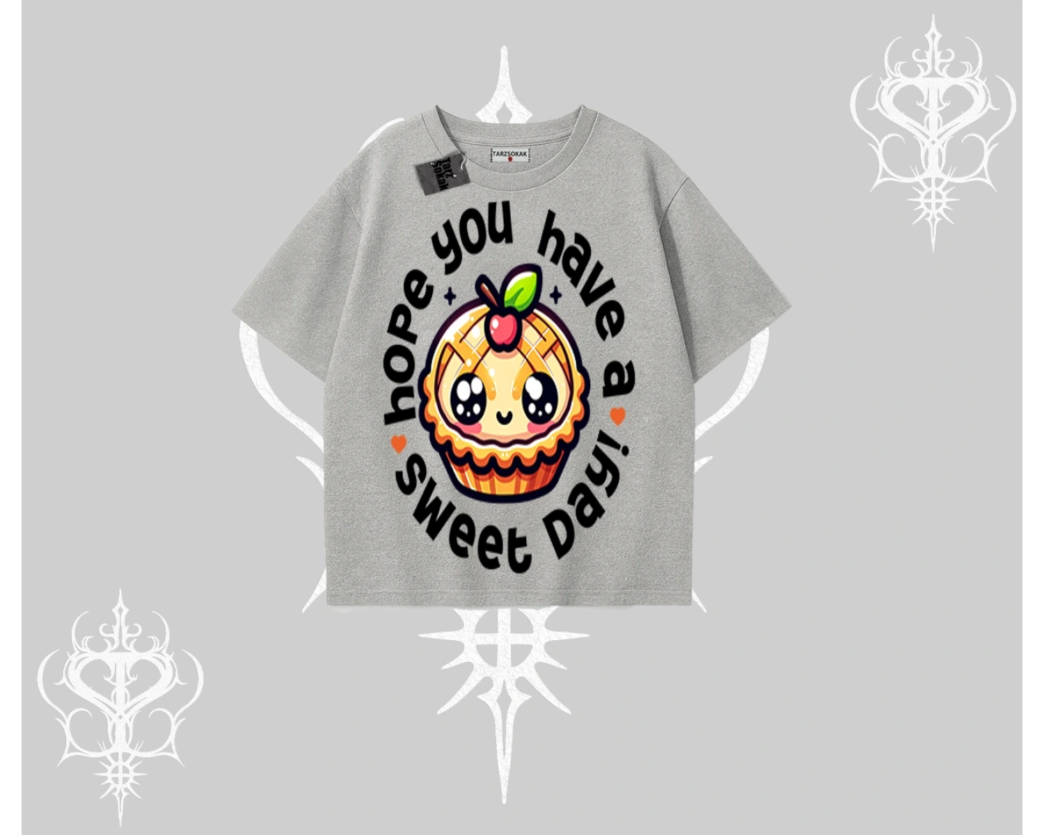 Sweet Day Cupcake Baskılı Oversize Tshirt