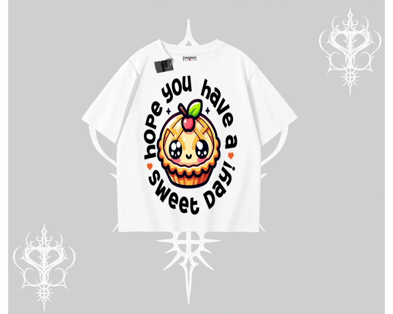 Sweet Day Cupcake Baskılı Oversize Tshirt