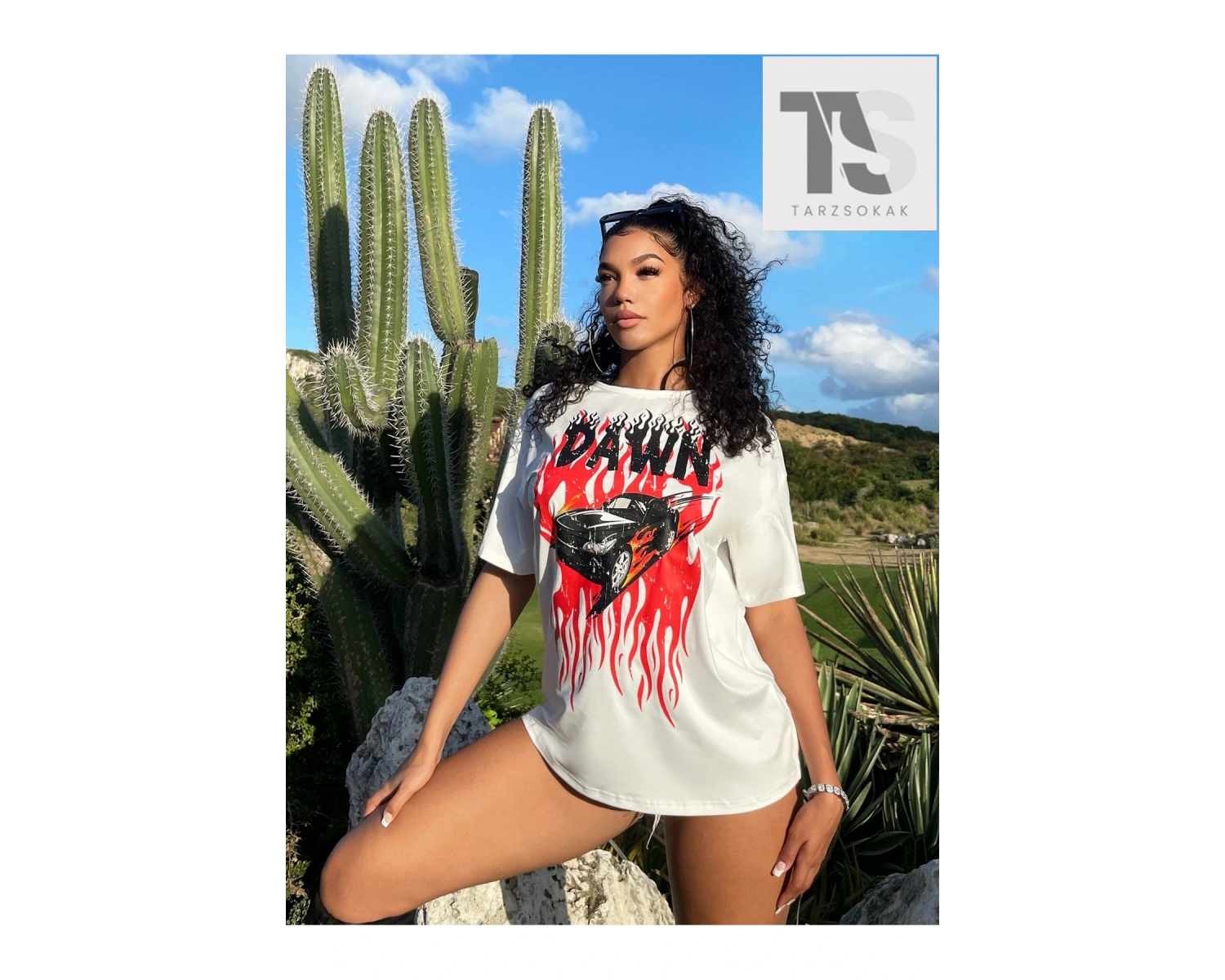 SXY Araba ve Harf Grafikli Damla Omuz Tişörtü