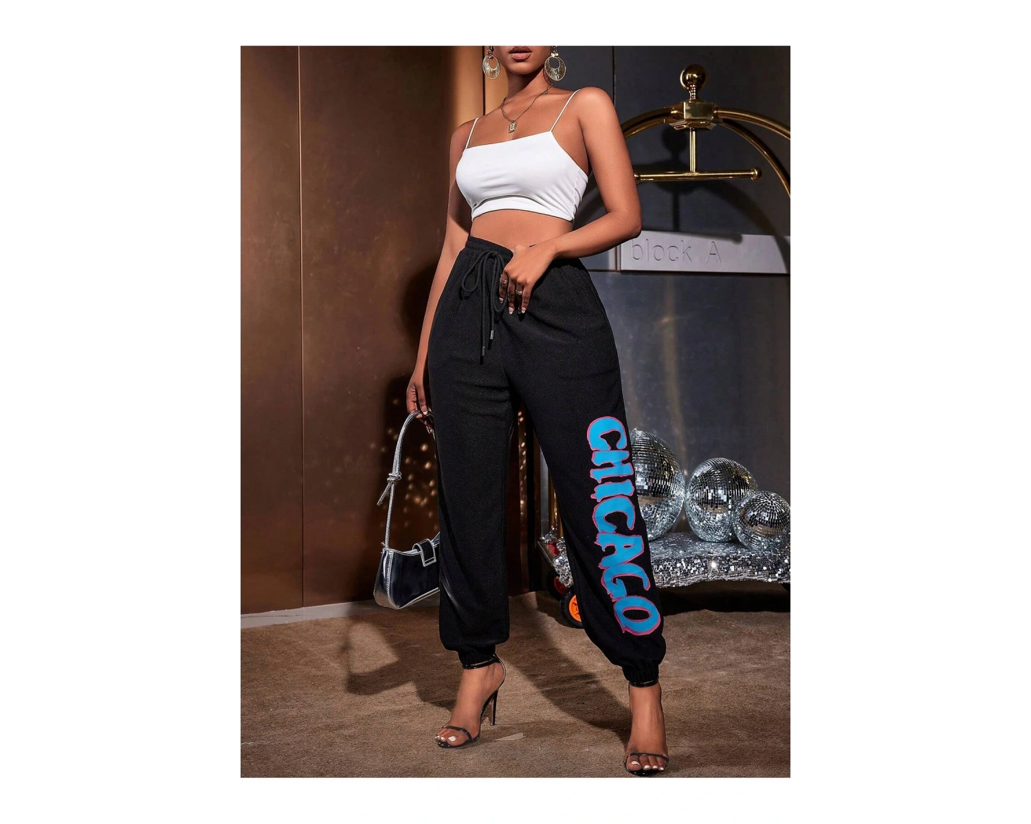 SXY Letter Graphic Drawstring Waist 4 Mevsim Eşofman