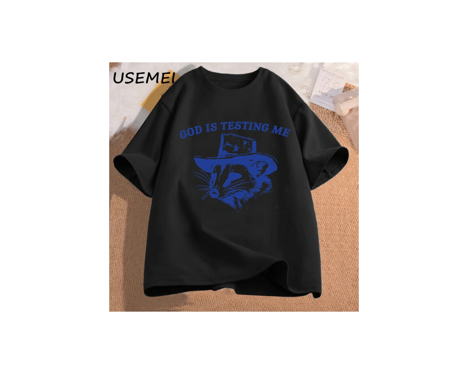 Tanrı beni test ediyor ve ben % erkek tişörtü komik pamuk iğneleme giyim Meme grafik Tee kısa 2955