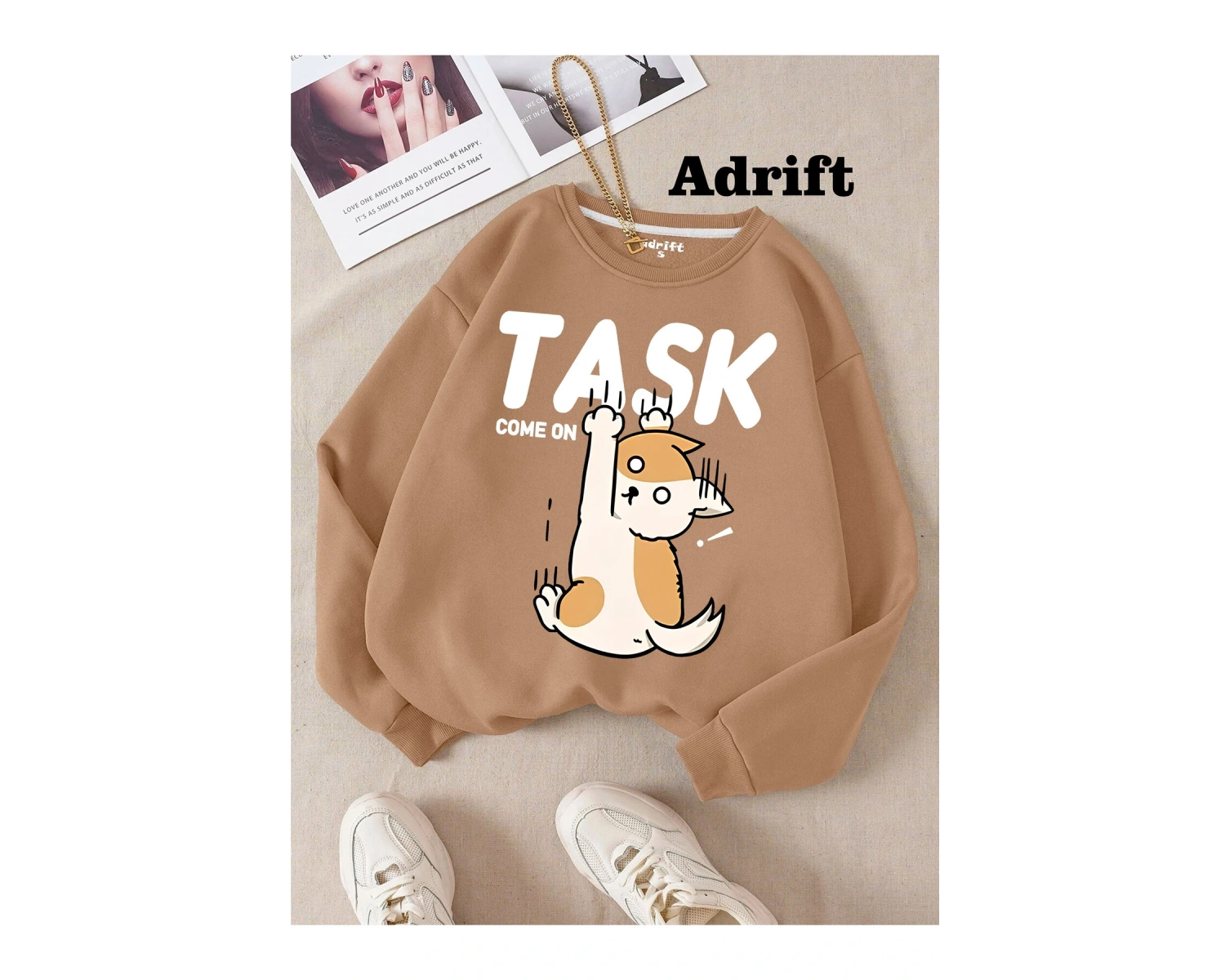 Task Come On Y2k Harajuka Style Sokak Trend Tasarım Harajuku/gotik Bej