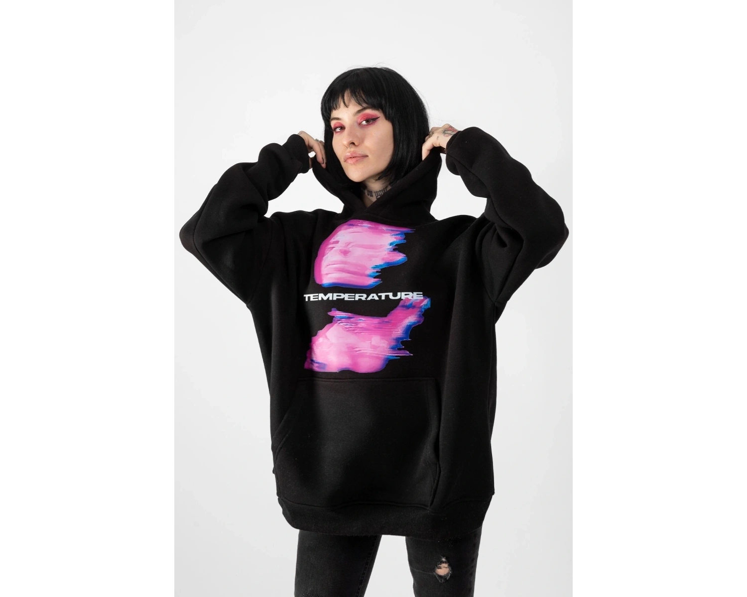 Temperature Baskılı Oversize Unisex Beyaz