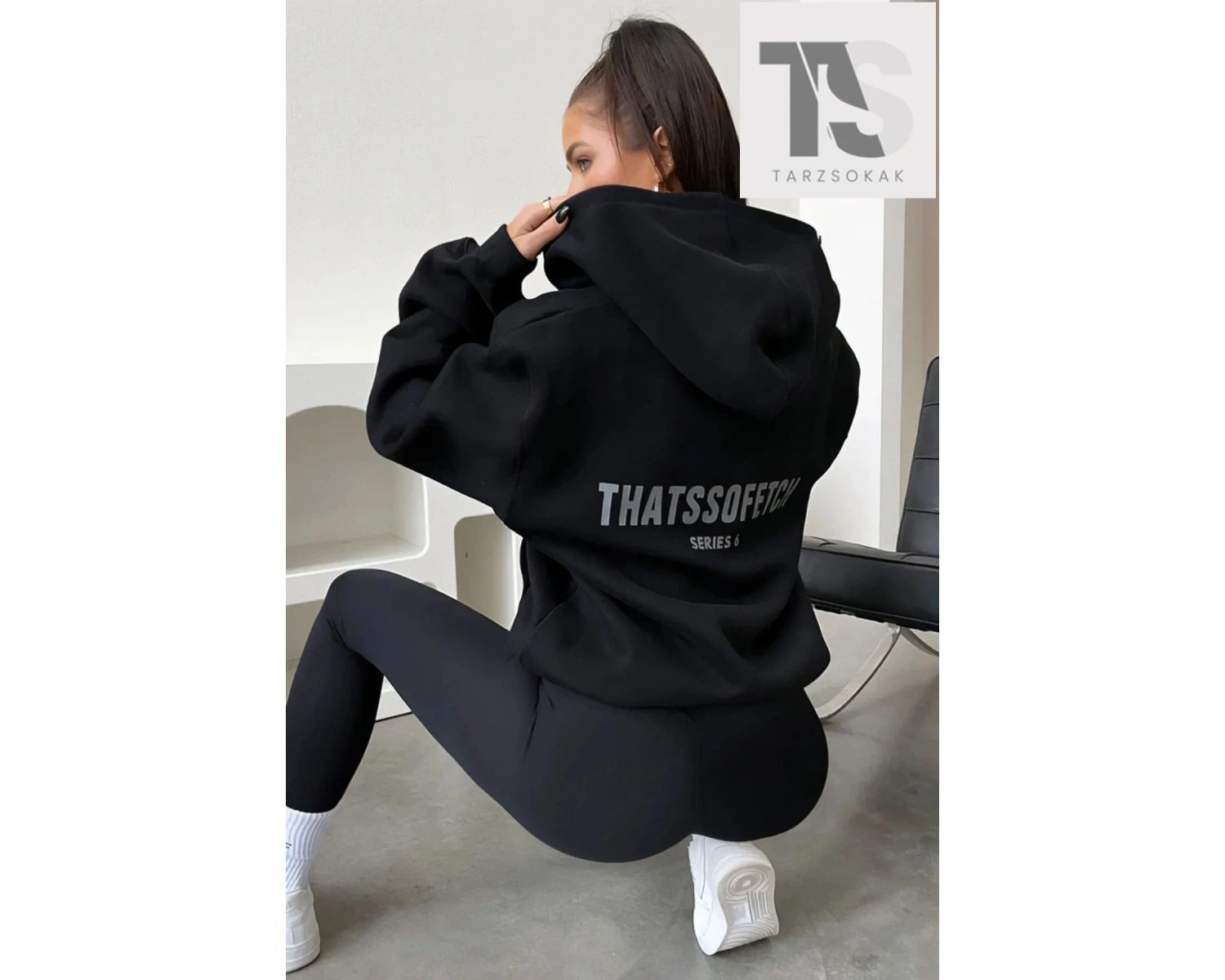 Thatssofetch Series 6 Baskılı Örme Pamuk 2 iplik Siyah Fermuarlı Hırka