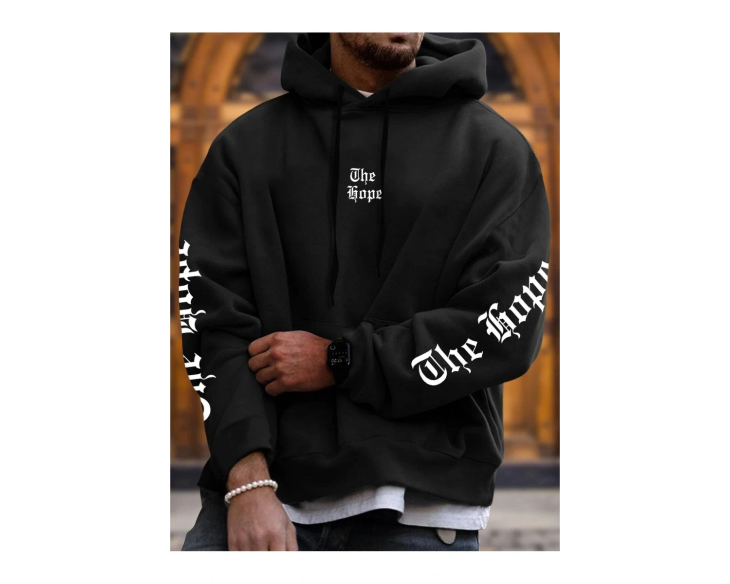The Hope Renkli Baskılı Oversize Kapüşonlu Sweatshirt Beyaz