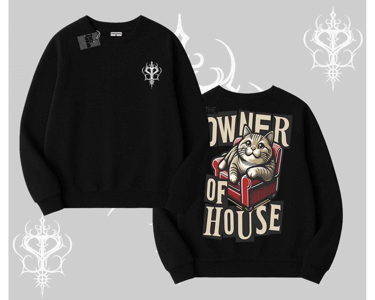 The Owner of House Kedi Arka Baskılı Biskilet Sweatshirt
