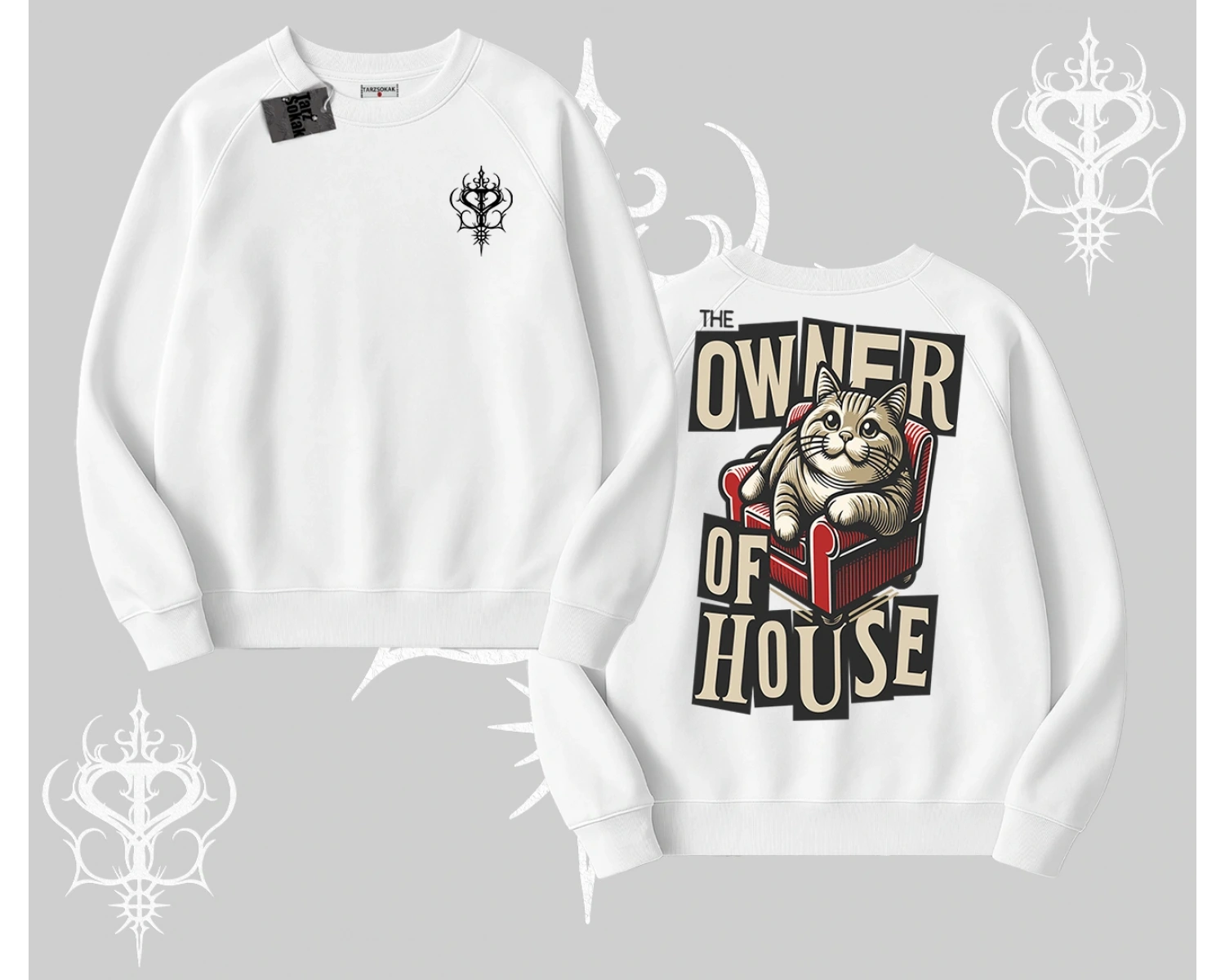 The Owner of House Kedi Arka Baskılı Biskilet Sweatshirt
