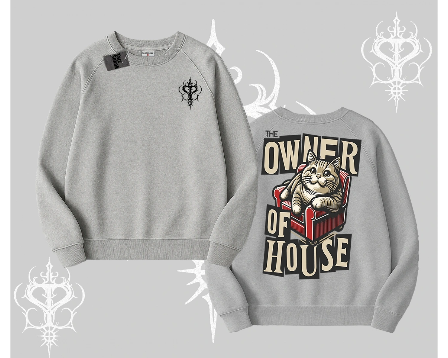 The Owner of House Kedi Arka Baskılı Biskilet Sweatshirt