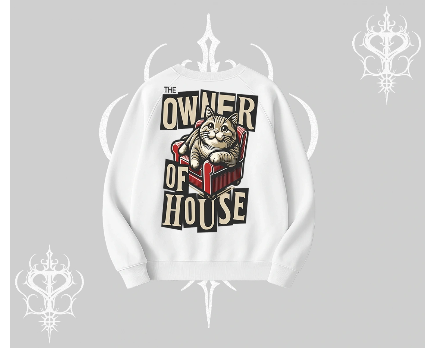 The Owner of House Kedi Arka Baskılı Biskilet Sweatshirt