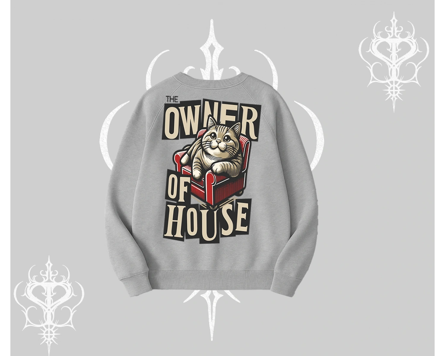 The Owner of House Kedi Arka Baskılı Biskilet Sweatshirt