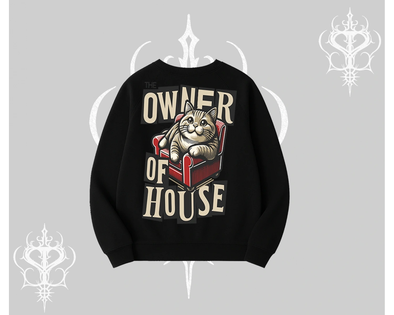 The Owner of House Kedi Arka Baskılı Biskilet Sweatshirt