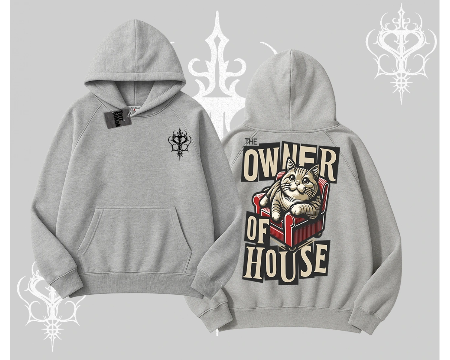 The Owner of House Kedi Arka Baskılı Kapşonlu Sweatshirt