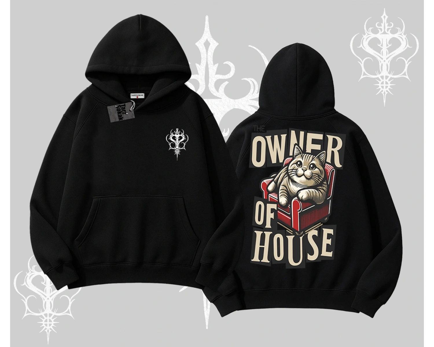 The Owner of House Kedi Arka Baskılı Kapşonlu Sweatshirt