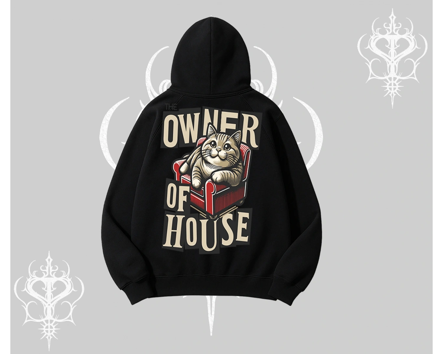 The Owner of House Kedi Arka Baskılı Kapşonlu Sweatshirt