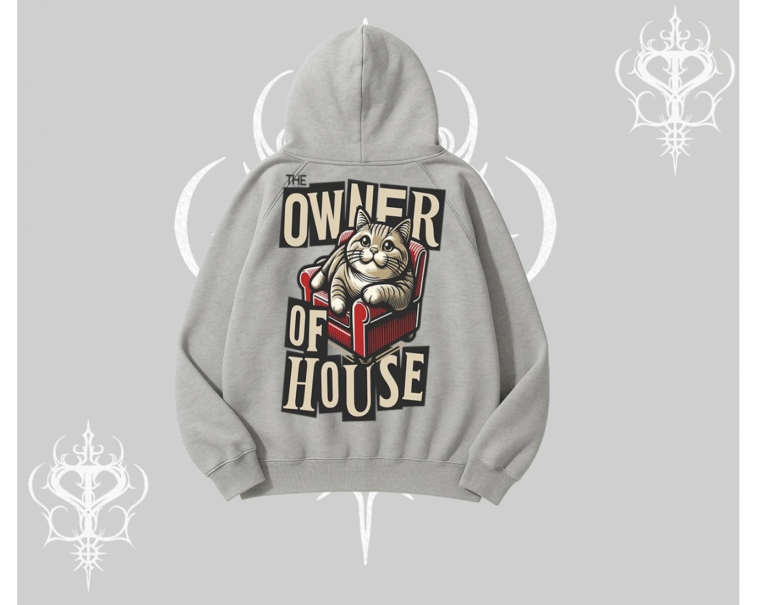 The Owner of House Kedi Arka Baskılı Kapşonlu Sweatshirt
